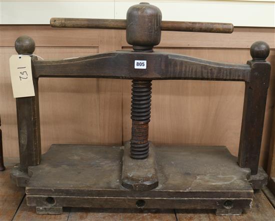 A wooden book press, W80cm
